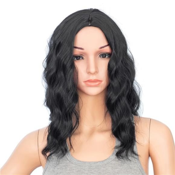 Hair Swacc 15 Inch Short Curly Wavy Hair Wig Medium Length Synthetic